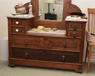 Antique Victorian Eastlake Vanity / Dresser / Chest with Marble Top (missing 2 original drawer pulls)