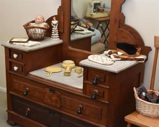 Antique Victorian Eastlake Vanity / Dresser / Chest with Marble Top (missing 2 original drawer pulls)