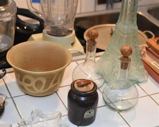 Pottery Bowls, Jars, Glass Bottles