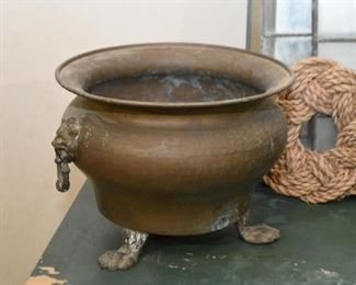 Brass Lion's Head Footed Planter