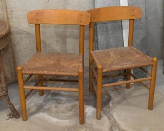 Pair of Vintage Wooden Chairs with Rattan Seats