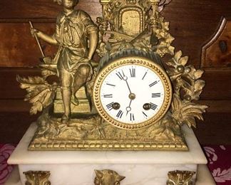 Antique clock, marble stand, needs work