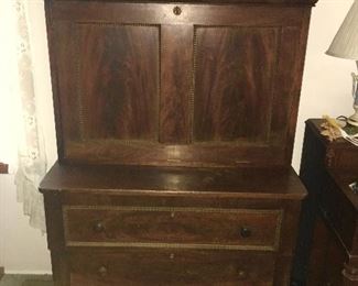 Antique drop front desk w/ 3 drawer chest, top opens