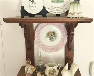 Wall shelf, porcelain collectibles, children's dishes