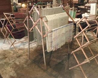 Antique drying racks, vintage rugs