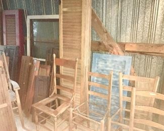 Many antique/vintage shutters, many wooden chairs (barn fresh)