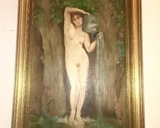 Antique nude painting in antique frame