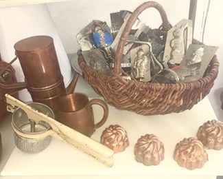 Copper collectibles, candy molds, cookie cutters