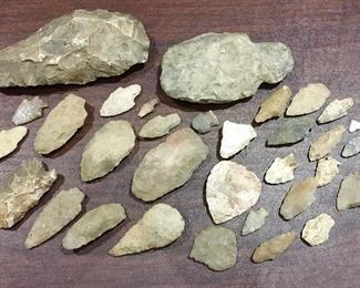Native American Arrow heads and points as found