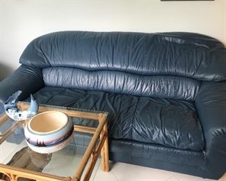 Leather sleeper sofa & chait