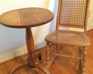 Vintage Round Pedestal Table and Cane Rocking Chair https://ctbids.com/#!/description/share/228197