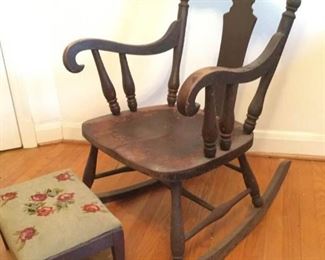 Wooden Rocker and Needlepoint Footstool https://ctbids.com/#!/description/share/229574