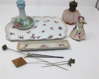 Antique Hat pins and Ladies Dresser Set. (13 items) https://ctbids.com/#!/description/share/231000