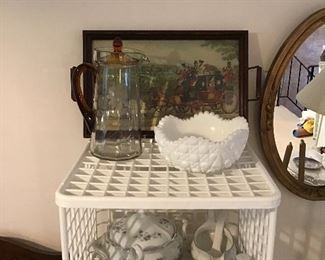 Vintage Tray, Amber Glass Pitcher, China