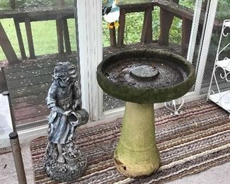 Bird Bath and Figurine