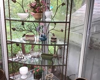 Large Corner Metal and Glass Stand and Planters