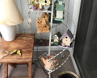 Vintage Plant Stand and Bird Houses