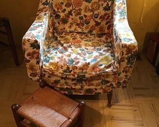 Vintage Club Chair and Woven Footstool