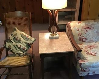 Marble Topped End Table and MCM Table Lamps