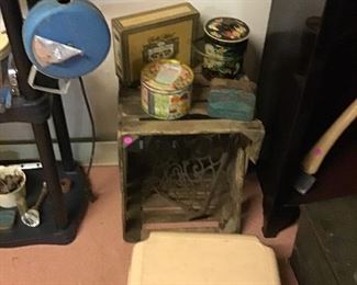 Step Stool, Box and Vintage Tins