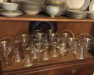 Vintage Gold Rimmed Glasses and Plates