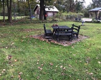 Table and Benches and Smudge Pots