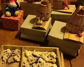 Vintage Japanese Figurines and Baskets