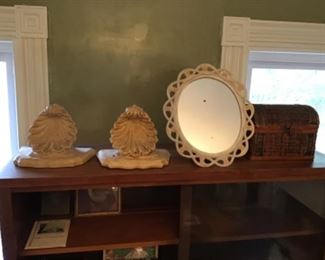 Corbels, Vintage Easel-Back Mirror and Basket