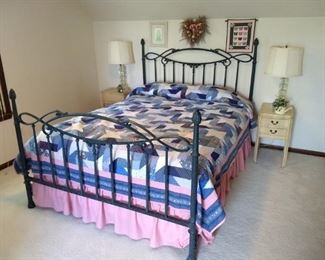 Metal full size bed and original handmade quilt
