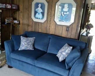 Blue upholstered microfiber sofa