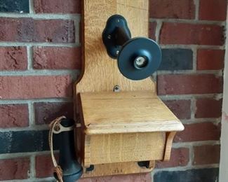  antique crank style Oak Wall telephone