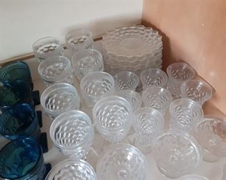 Cube press glass dishes and goblets