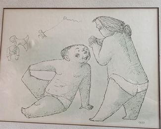 3.  Alfonso Vila Shum Pen and Ink Artwork Children (23" x 19")