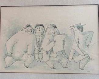 5.  Alfonso Vila Shum Pen and Ink Artwork 4 People (23" x 19")