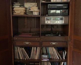 13. Antique Carved Armoire w/ Newer Fittings for Pull Out Turntable and Swivel Mount for TV (55" x 24" x 90")