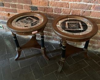 9. Pair of Antique Side Tables w/ Decorative Mirror Top (16" x 18")    Graebel #101173168