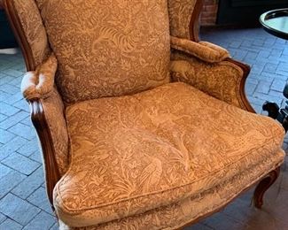 16. Pair of Wingback Chairs w/ Tan and Cream Quilted Upholstery (34" x 28" x 35")