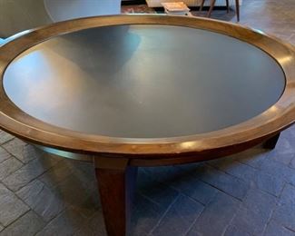 21. MCM Walnut Coffee Table w/ Black State Inset Top (48" x 16")