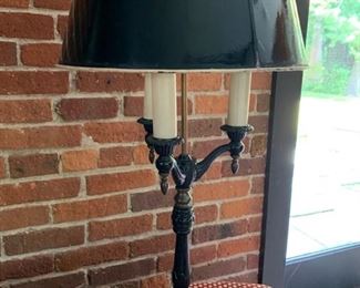 33. Black Cast Iron 3 Candle Table Lamp w/ Tin Shades (29")