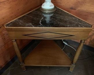49. Vintage Tri Corner Table w/ Marble Top (26" x 26")