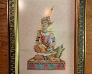 54. Thai Figure in Needlepoint w/ Carved Frame (20" x 28")