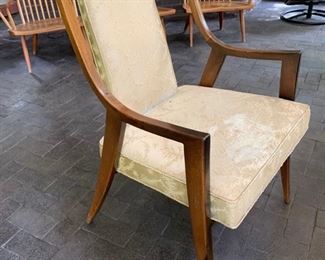 68. Harvey Probber MCM Scrubbed Rosewood Dining Table w/ Brass Accents  (80" x 44" x 29") 1-16" Leaf                                                                                         8 Chairs, 6 Side Chairs (20" x 19" x 38") and 2 Arm Chairs (24" x 22" x 38") 