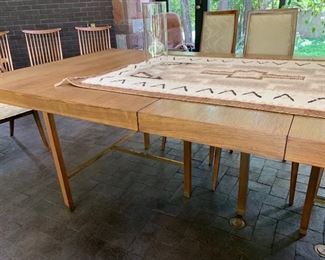 68. Harvey Probber MCM Scrubbed Rosewood Dining Table w/ Brass Accents (80" x 44" x 29") 1-16" Leaf                                                                                         8 Chairs, 6 Side Chairs (20" x 19" x 38") and 2 Arm Chairs (24" x 22" x 38") 