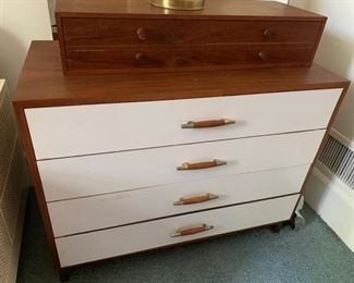 89. MCM 4 Drawer White Formica Front Chest (36" x 18" x 28")                                                                                                          90. MCM 4 Drawer Jewelry Box (30" x 11" x 6")