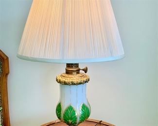 107. Pair of Antique Painted Porcelain and Metal Lamps fron Vienna (28")