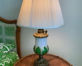 107. Pair of Antique Painted Porcelain and Metal Lamps fron Vienna (28")