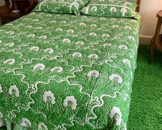 106. Vintage Queen Bed w/ Upholstered Headborad and Bedding