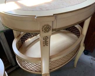 127. Pair of Marble Top Oval End Tables (26" x 19" x 28")