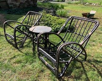 Pair of Black Twig Chairs And Side Table
