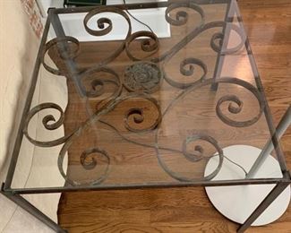 8. Antique Metal Scroll Top in Metal Base w/ Glass Top (27" x 27" x 20")